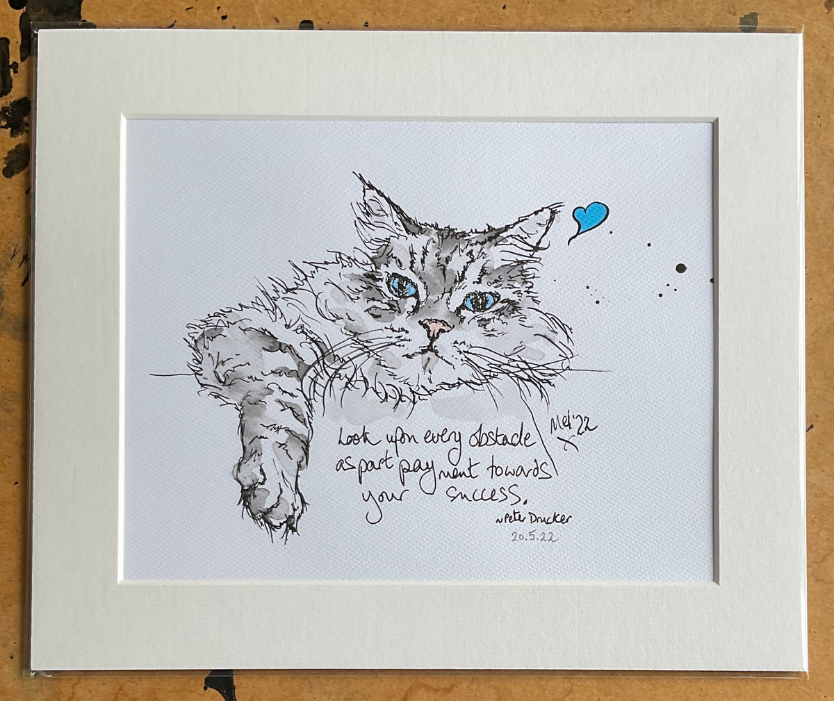"Part Payment" Pen & Ink Cat Drawing by Melanie Cairns