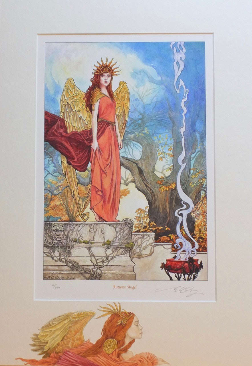 'Autumn Angel' - print with hand-drawn detailing on mount by Ed Org