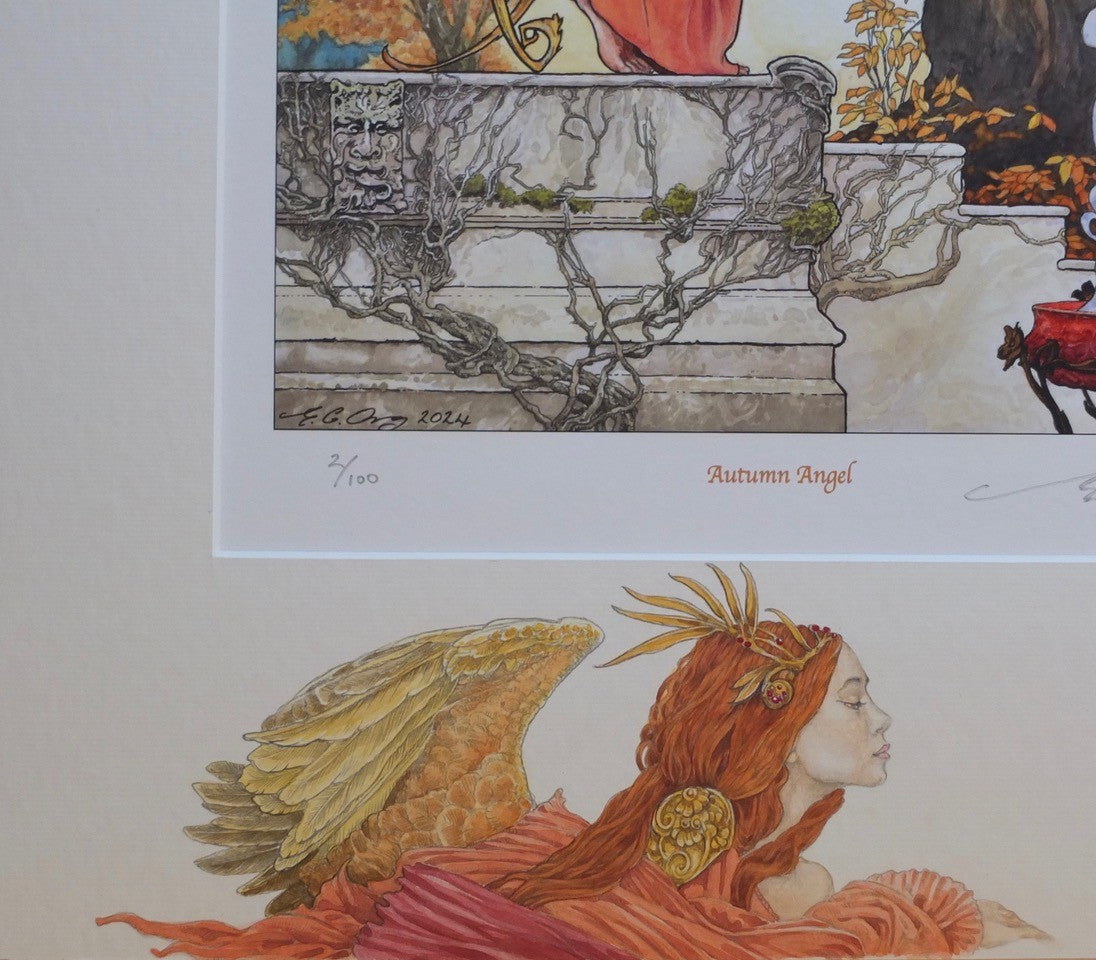 'Autumn Angel' - print with hand-drawn detailing on mount by Ed Org