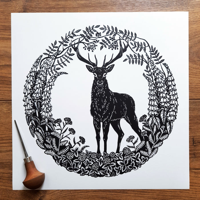 Buck Moon - Linocut by Tamsin Jolly