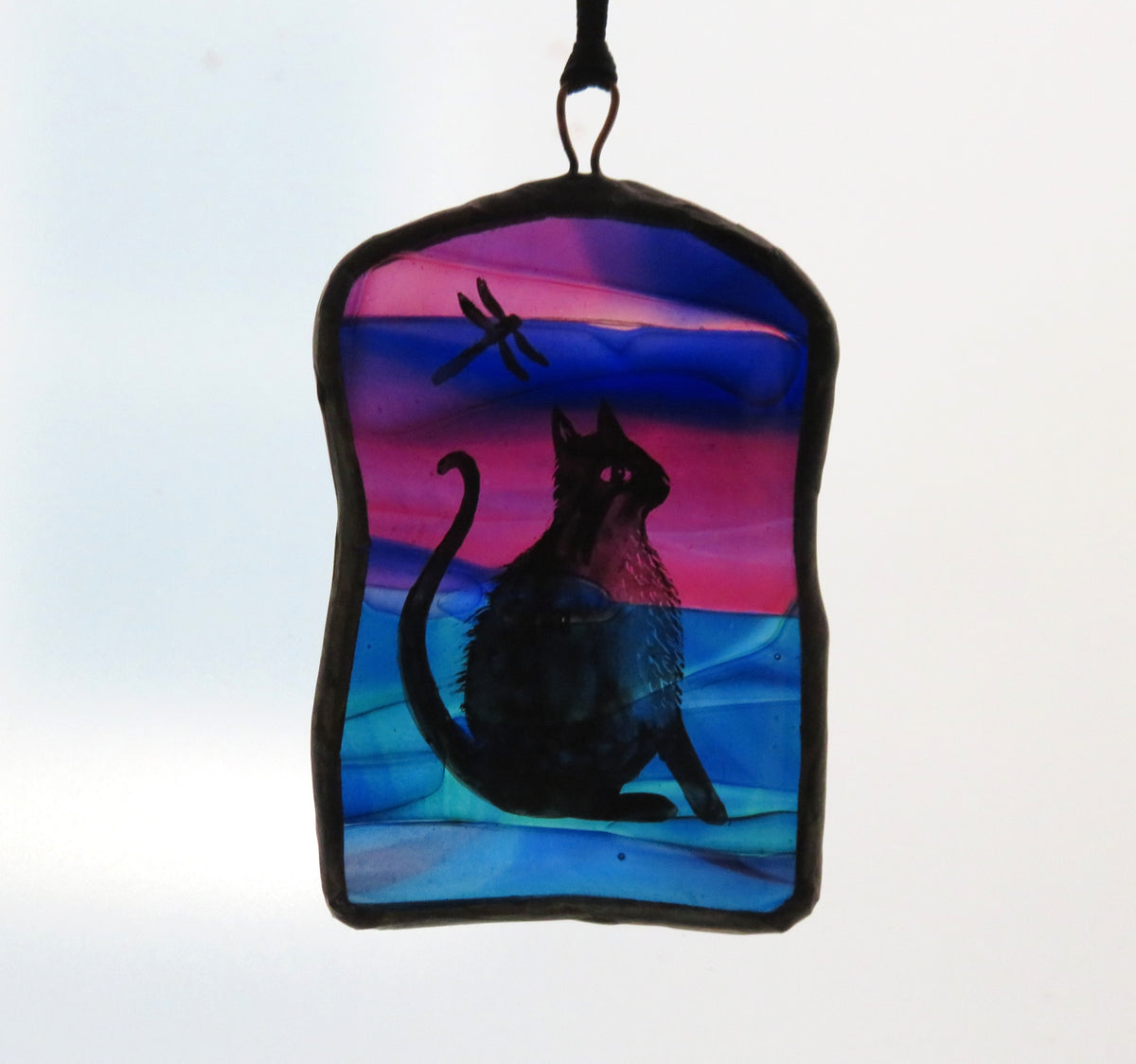 Cat - stained glass panel by Debra Eden