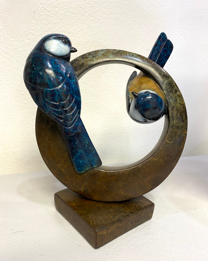 Bluetits Bronze Sculpture by David Meredith