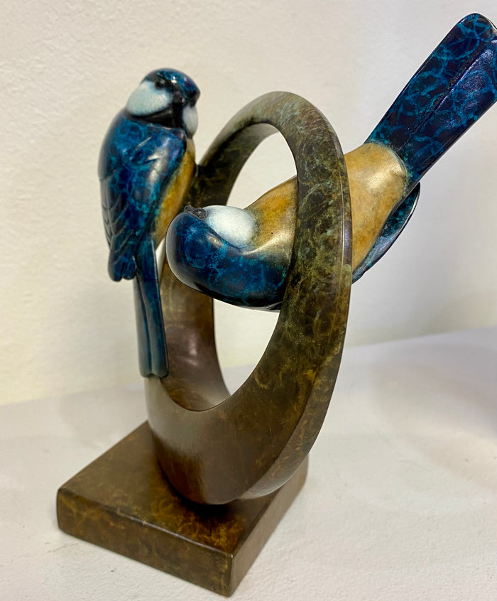 Bluetits Bronze Sculpture by David Meredith