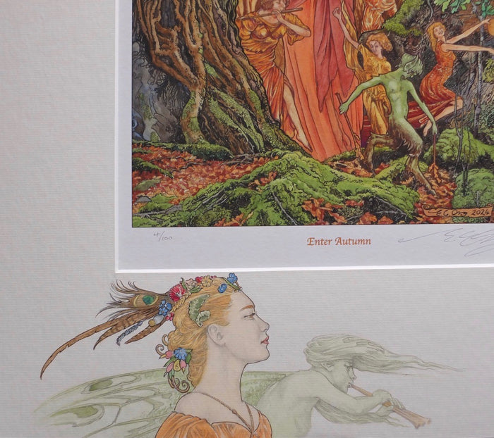'Enter Autumn' - print with hand-drawn detailing on mount by Ed Org
