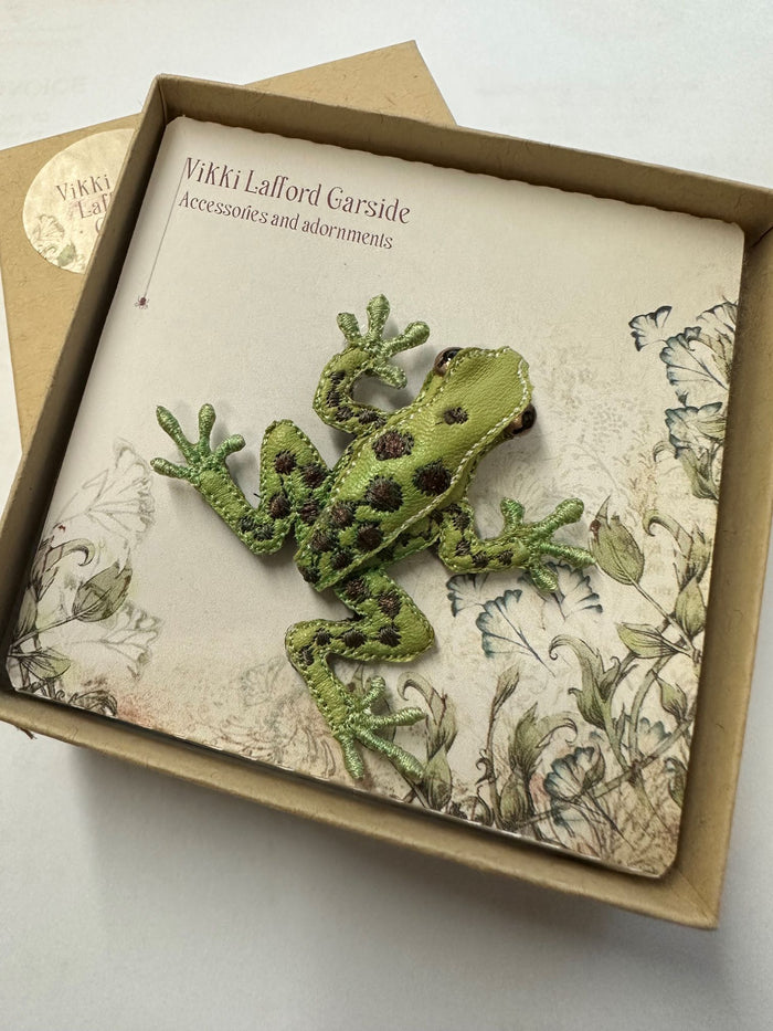 Brown Spotted Frog Brooch by Vikki Lafford Garside