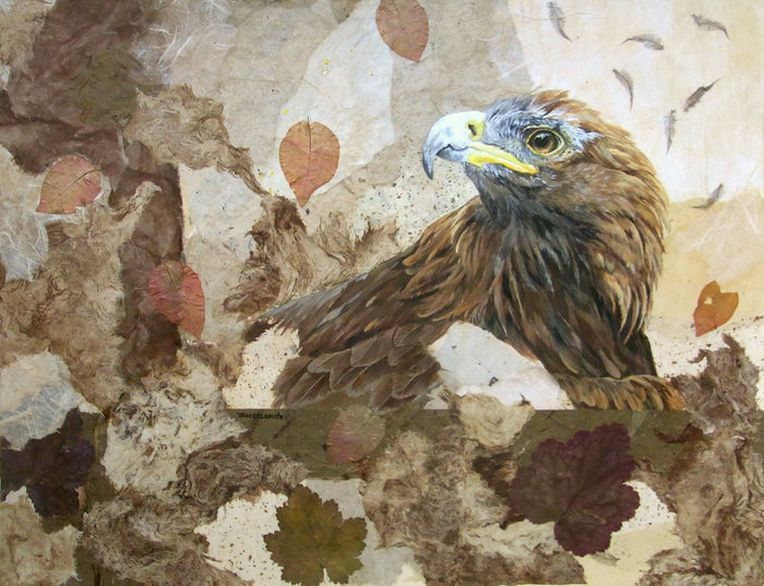 Golden Eagle Portrait - mixed media collage by Linda Travers Smith