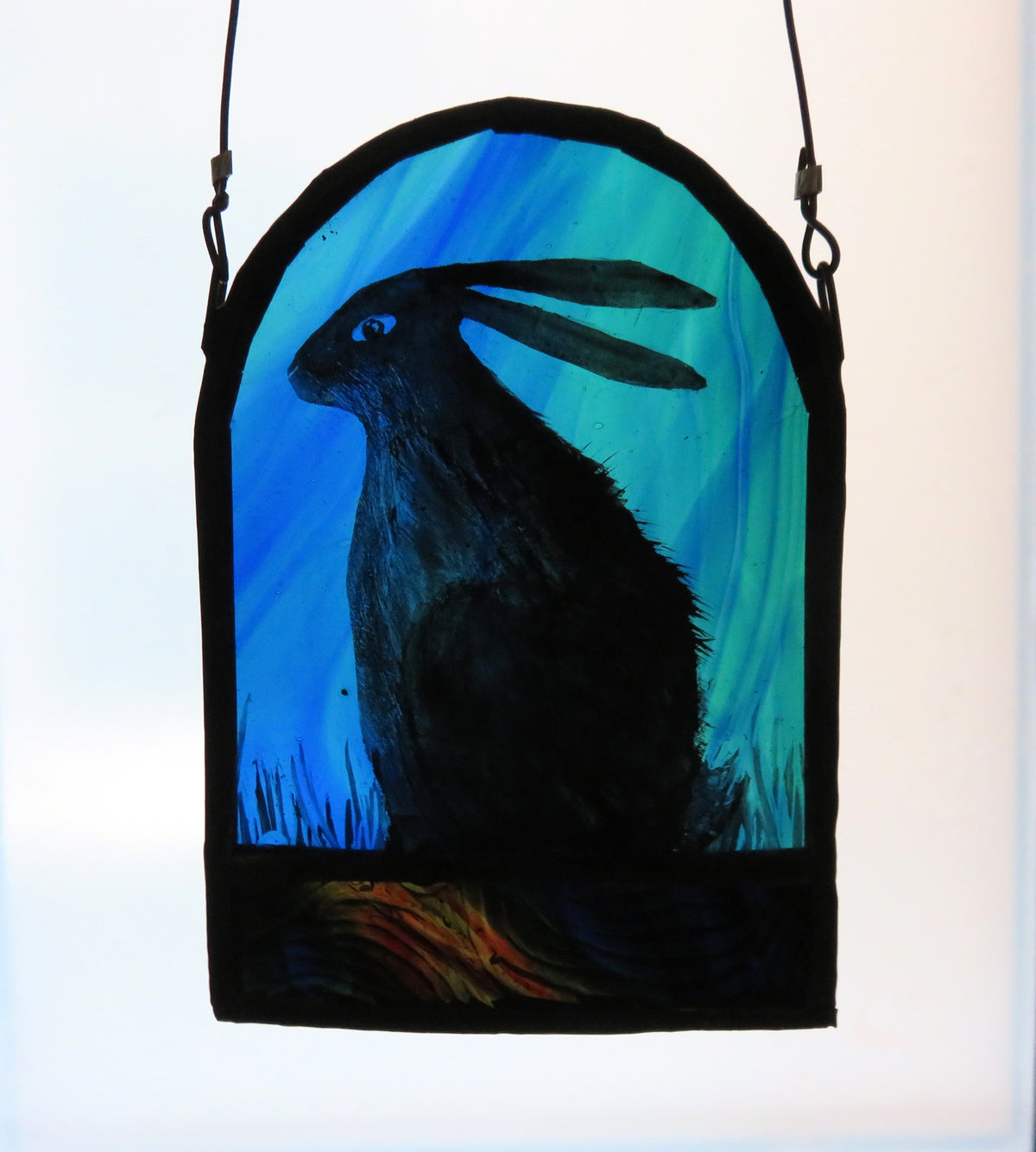 Hare - stained glass panel by Debra Eden