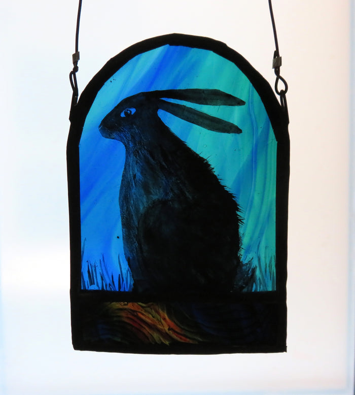 Hare - stained glass panel by Debra Eden