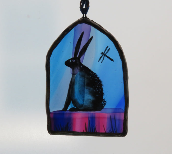 Hare Dragonfly - stained glass panel by Debra Eden