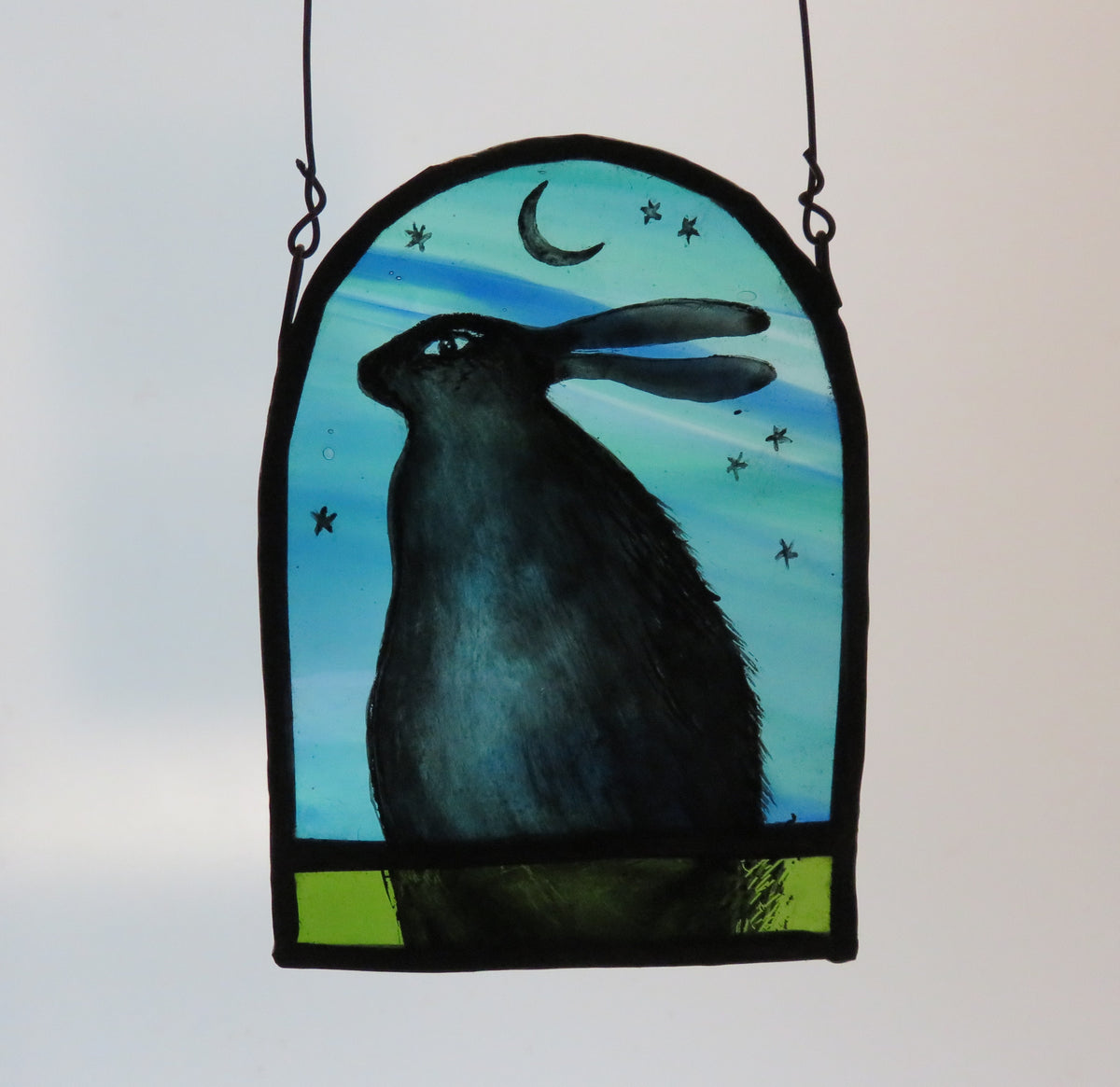 Hare & Stars - stained glass panel by Debra Eden
