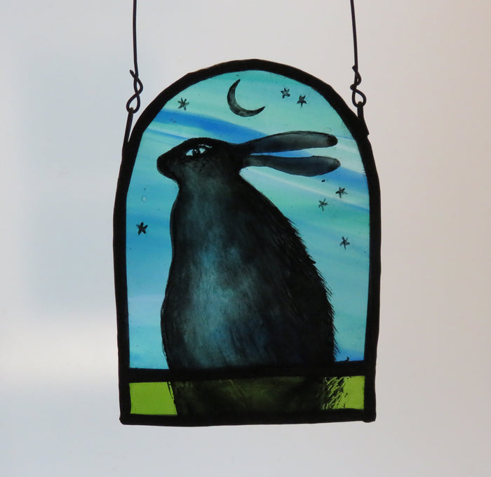Hare & Stars - stained glass panel by Debra Eden