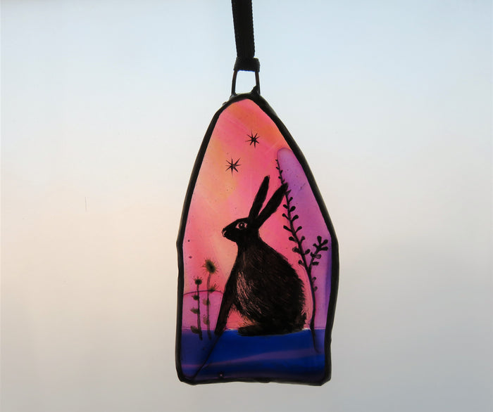 "Hare & Stars" Stained glass panel by Debra Eden