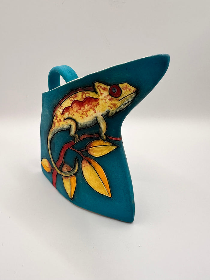 Triangular Chameleon Jug in Turquoise by Jeanne Jackson