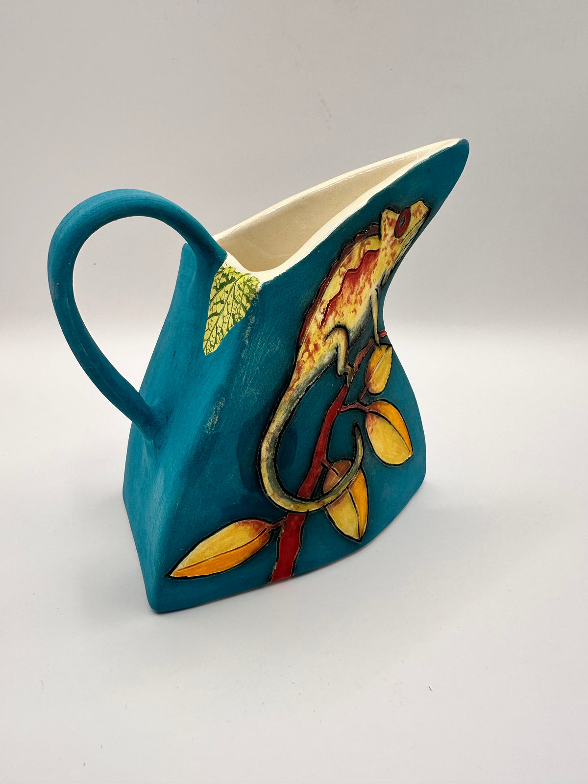 Triangular Chameleon Jug in Turquoise by Jeanne Jackson