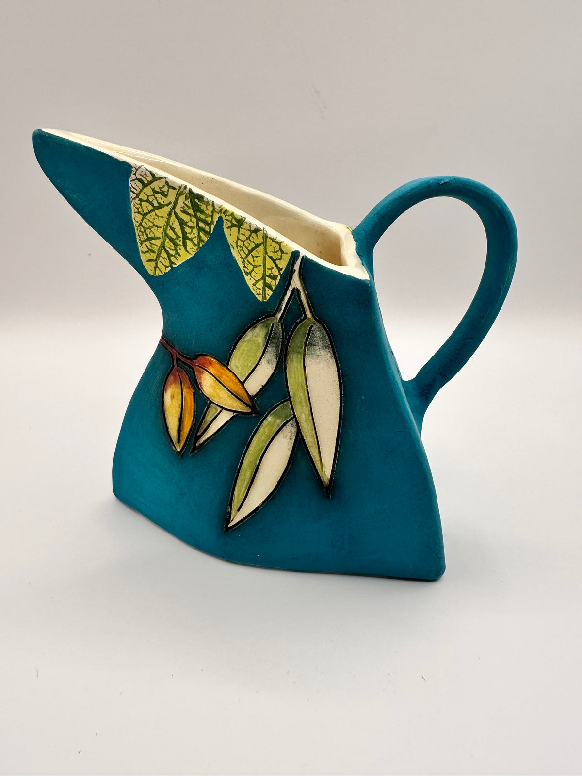 Triangular Chameleon Jug in Turquoise by Jeanne Jackson
