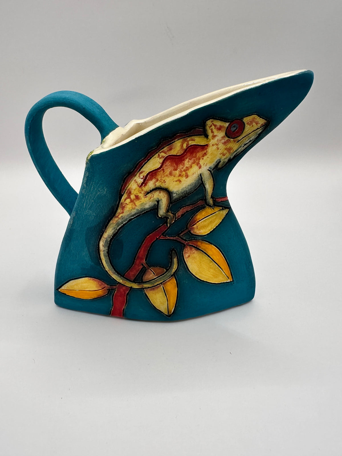 Triangular Chameleon Jug in Turquoise by Jeanne Jackson