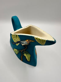 Triangular Owl & Bird Jug in Turquoise by Jeanne Jackson
