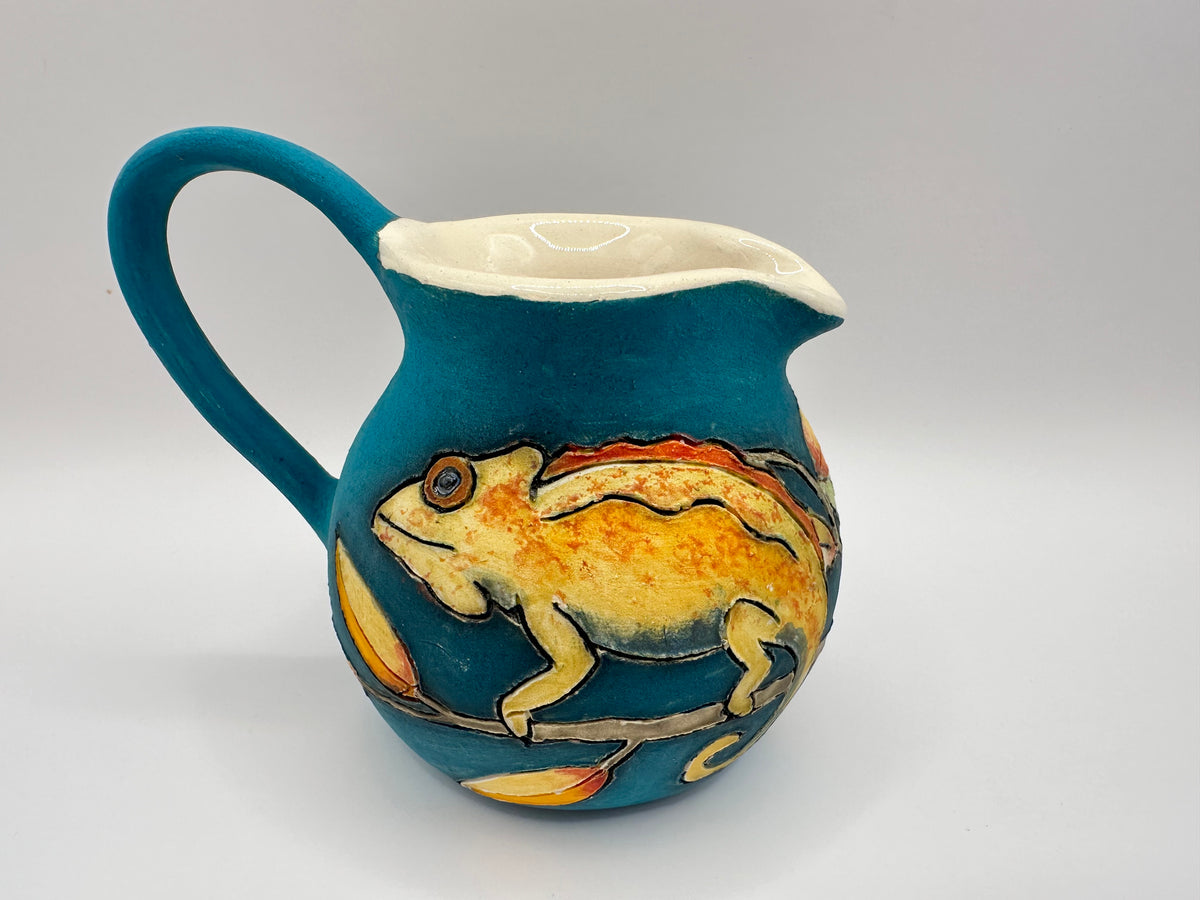 Chameleon Design Small Round Jug in Teal with by Jeanne Jackson