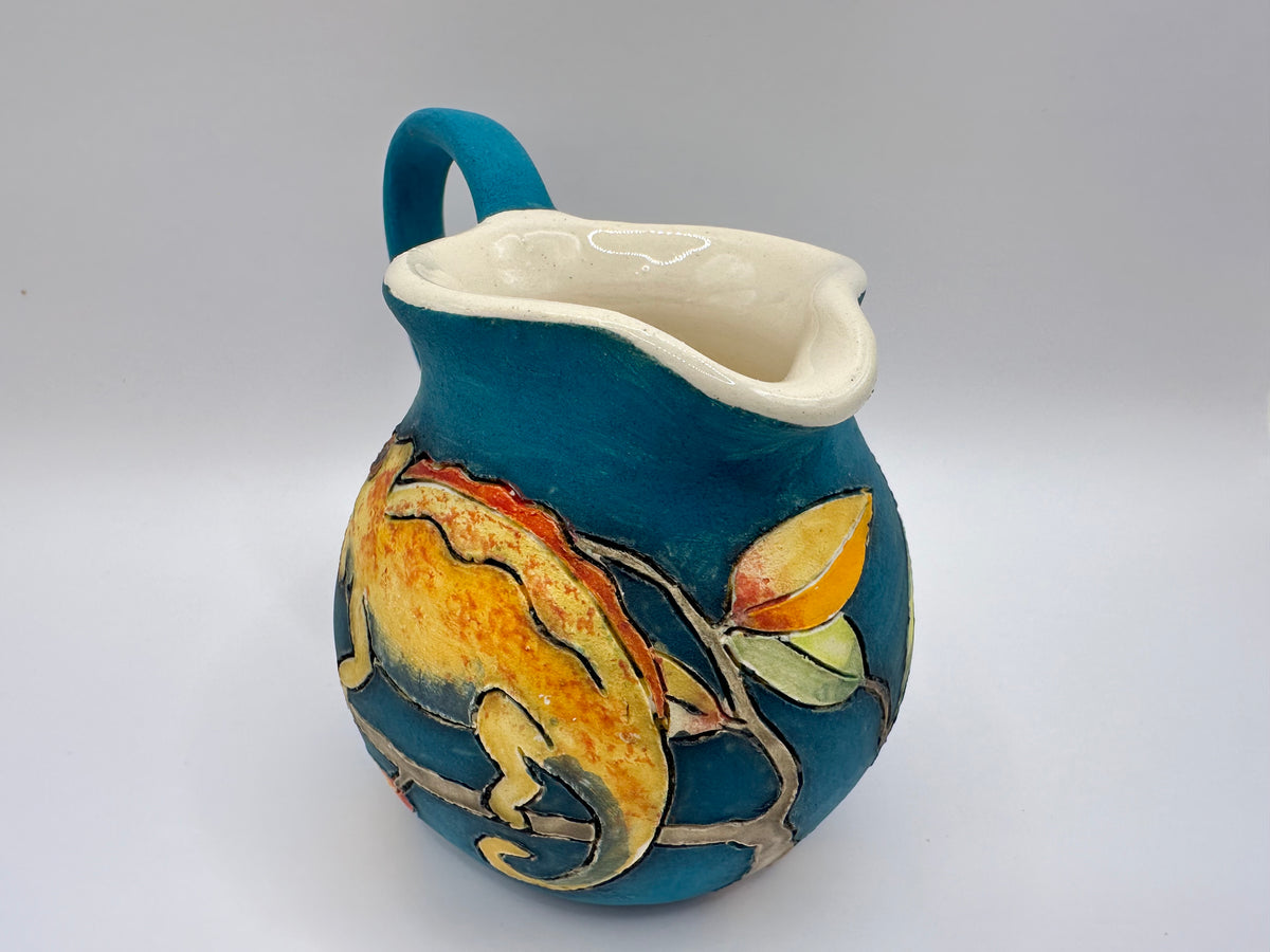 Chameleon Design Small Round Jug in Teal with by Jeanne Jackson