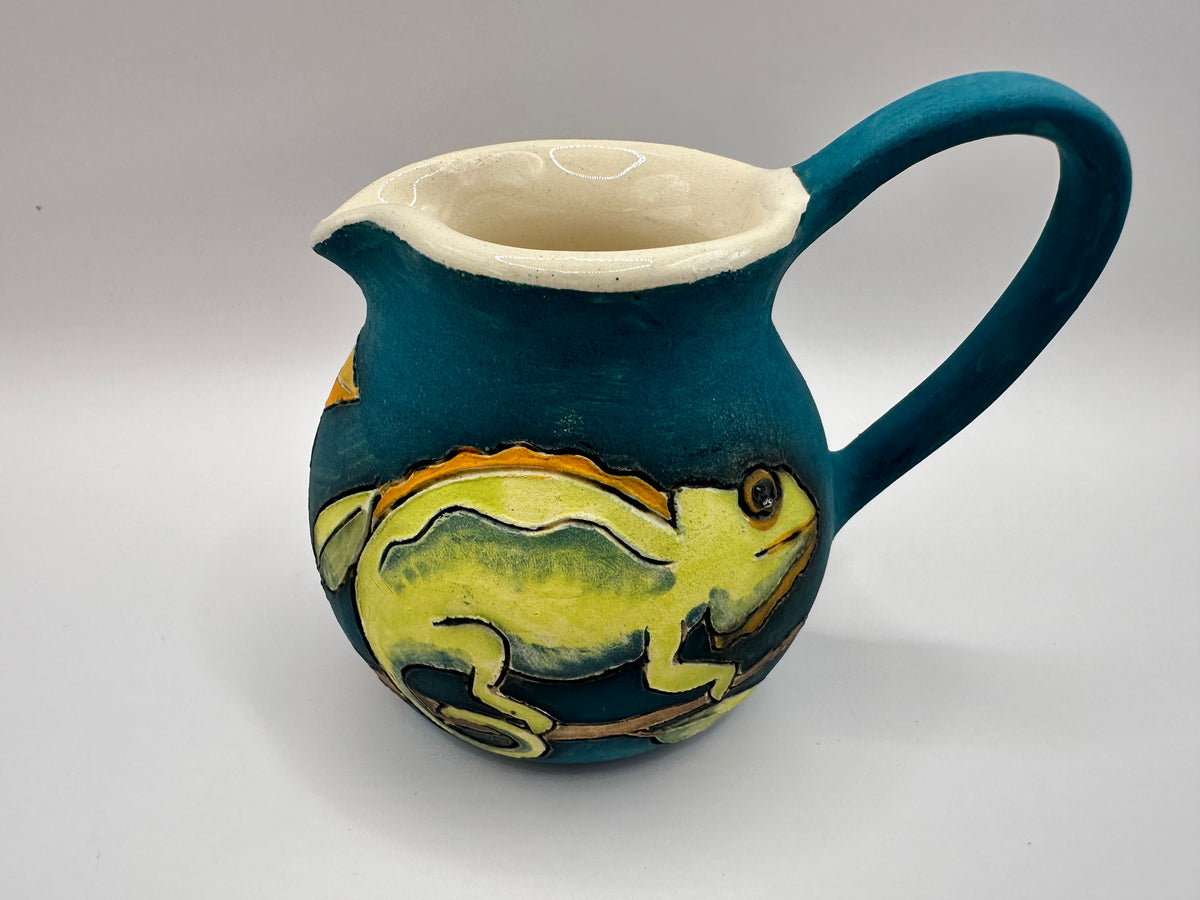Chameleon Design Small Round Jug in Teal with by Jeanne Jackson