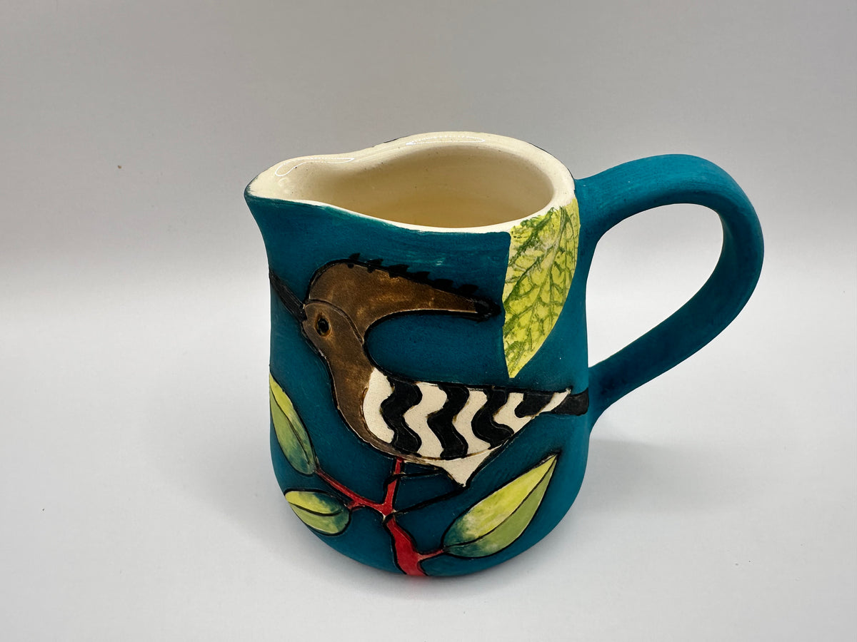 Hoopoe Design Small Jug in Teal with by Jeanne Jackson