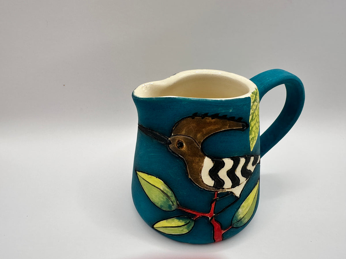 Hoopoe Design Small Jug in Teal with by Jeanne Jackson