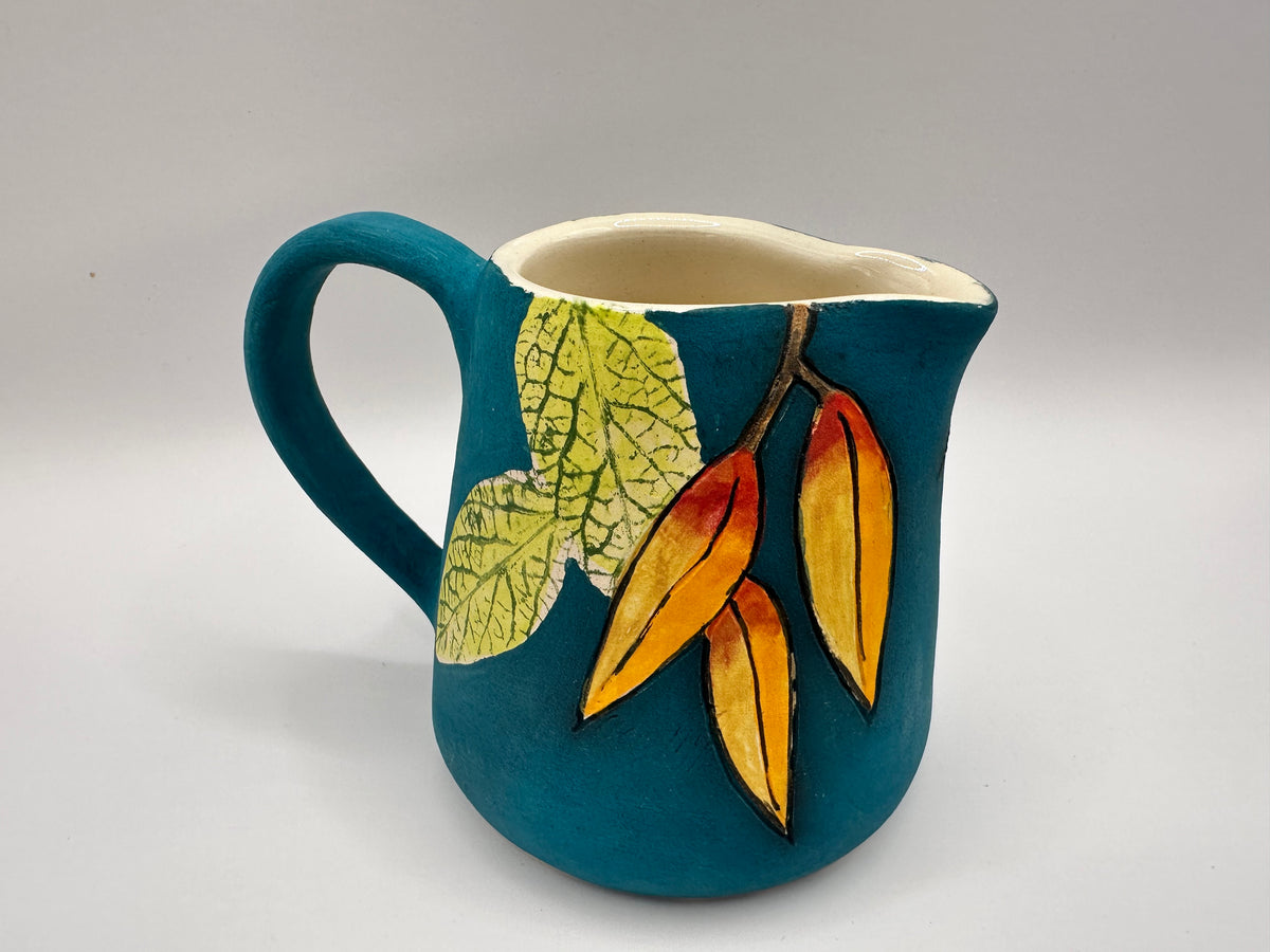 Hoopoe Design Small Jug in Teal with by Jeanne Jackson