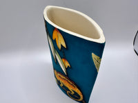 Hoopoe & Chameleon Design Flat Vase in Teal with by Jeanne Jackson