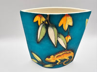 Hoopoe & Chameleon Design Flat Vase in Teal with by Jeanne Jackson
