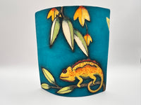 Hoopoe & Chameleon Design Flat Vase in Teal with by Jeanne Jackson