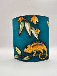 Hoopoe & Chameleon Design Flat Vase in Teal with by Jeanne Jackson