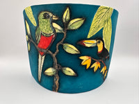 Bird Design Flat Vase in Teal with by Jeanne Jackson
