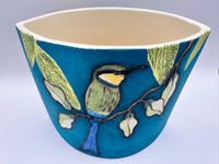 Bird Design Flat Vase in Teal with by Jeanne Jackson