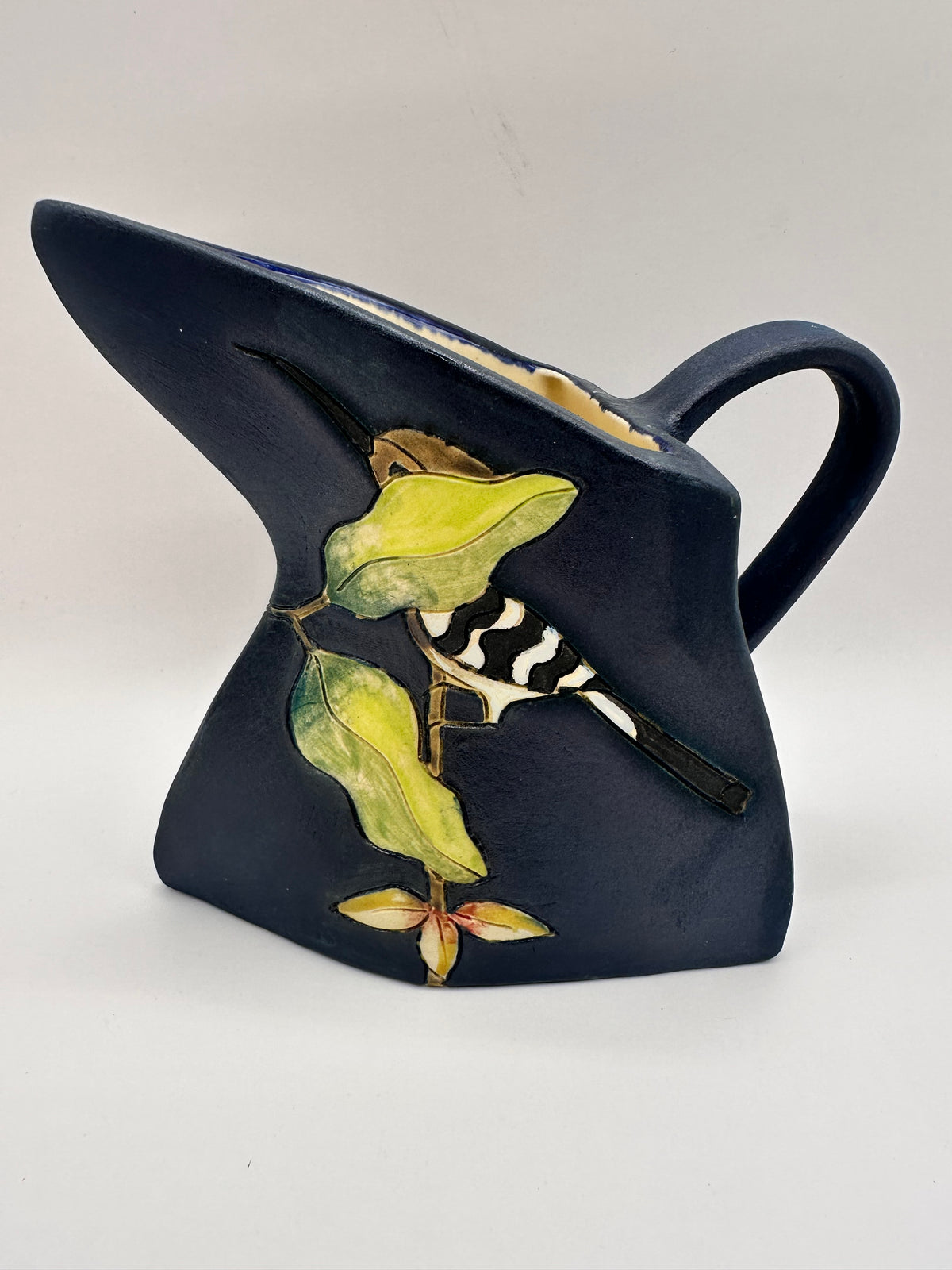 Toucan & Hoopoe Design Traingular Jug in Blue with by Jeanne Jackson
