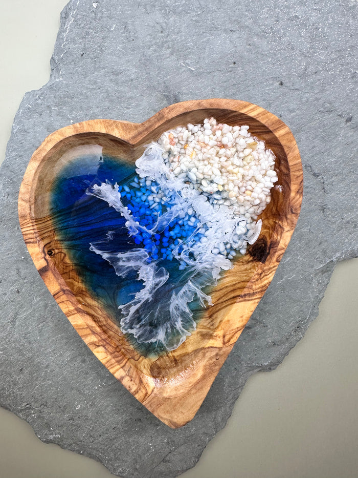 Heart Ring Dish - Resin on Olive Wood by Kelly Vincent