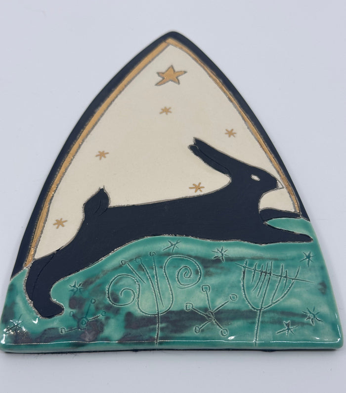 Black Running Hare Ceramic Plaque by Sophie Smith (SS116)