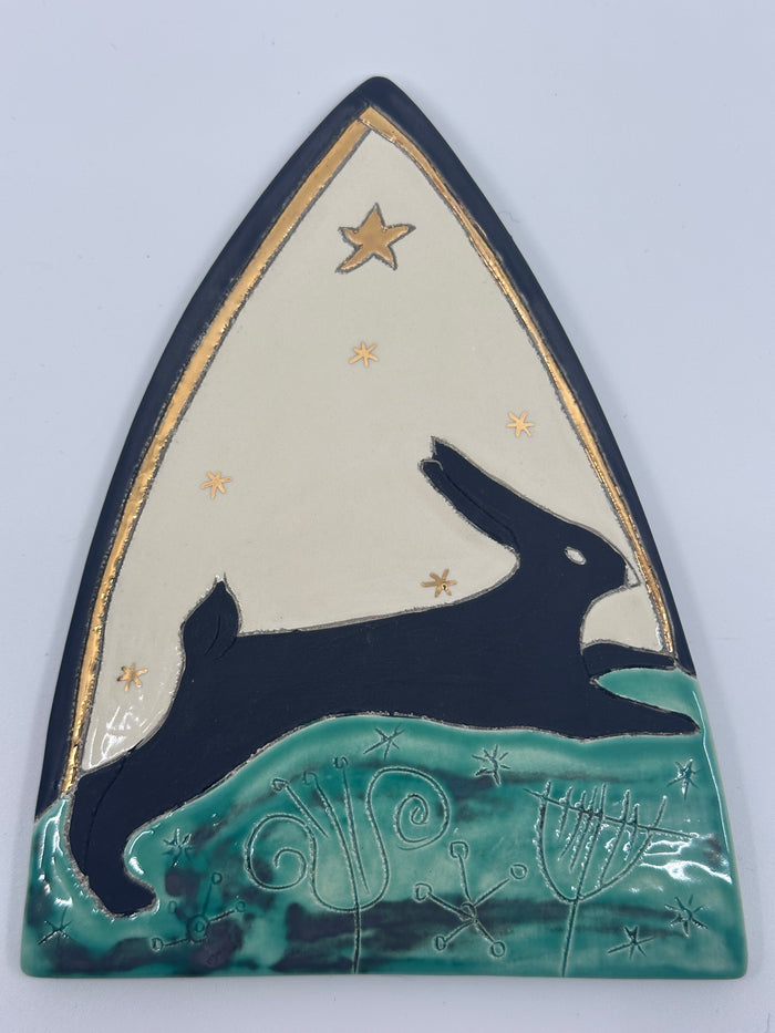 Black Running Hare Ceramic Plaque by Sophie Smith (SS116)