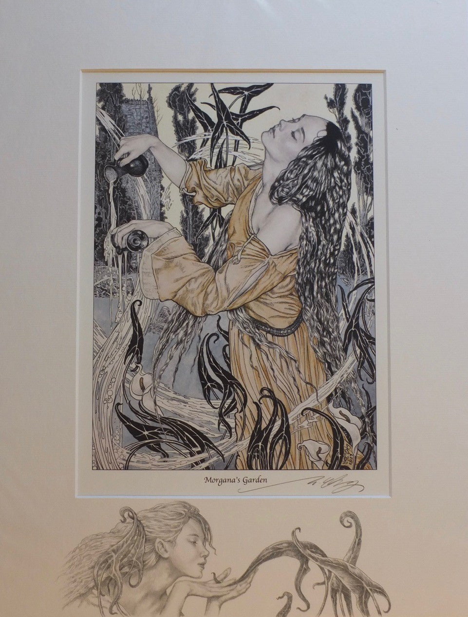 'Morgana's Garden' - print with hand-drawn detailing on mount by Ed Org