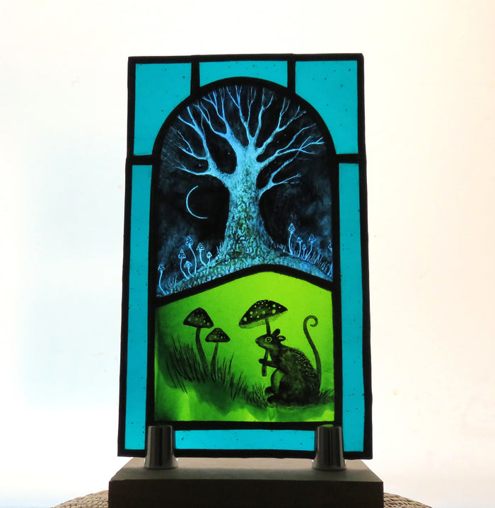 Mouse Umbrella - stained glass panel by Debra Eden