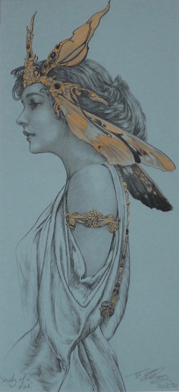 Study of a Fae - Original Pencil & Gold Paint Drawing by Ed Org