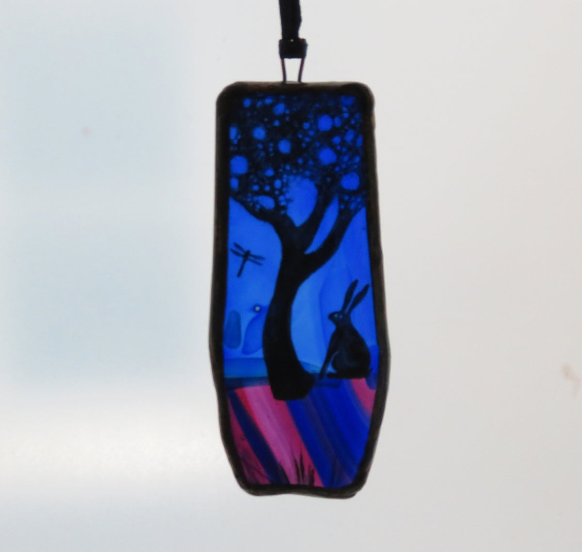 Tall Tree & Hare - stained glass panel by Debra Eden