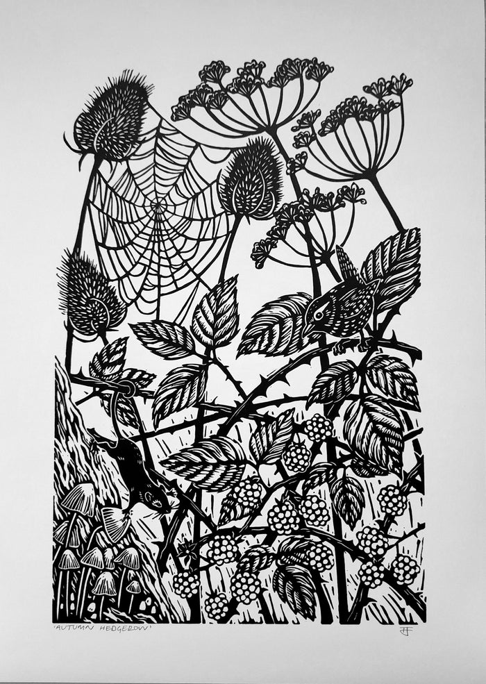 Autumn Hedgerow - Linocut by Tamsin Jolly