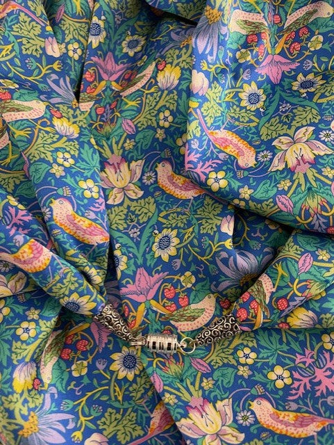 Turquoise Strawberry Thief Silk Scarf by Ladycrow