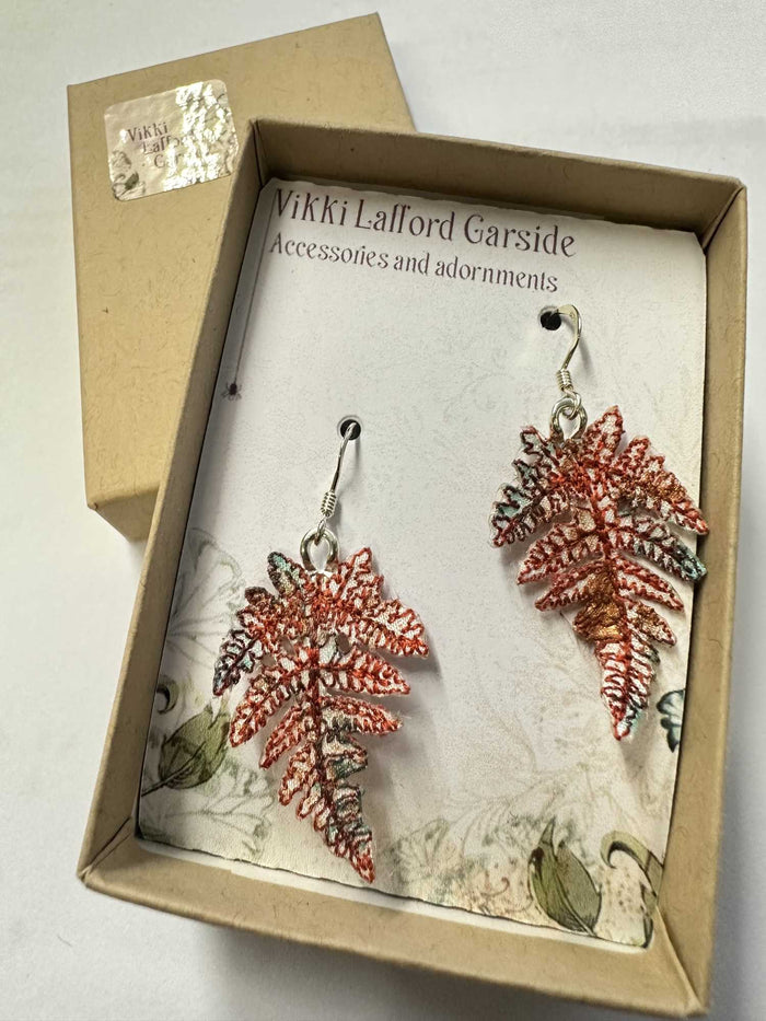 Small Fern Leaf Earrings by Vikki Lafford Garside (Autumn Colours)