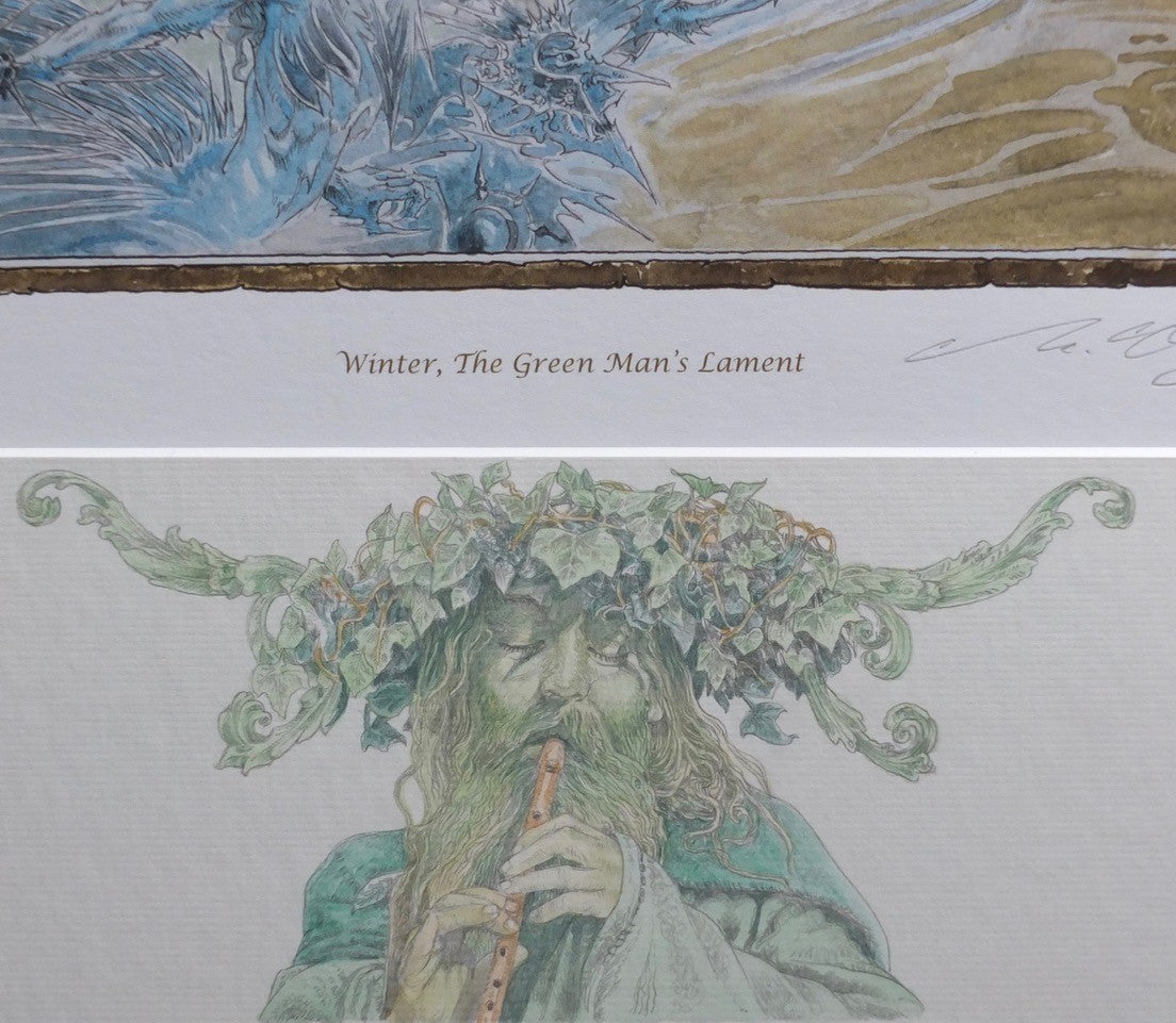 'Winter, The Green Man's Lament' - print with hand-drawn detailing on mount by Ed Org