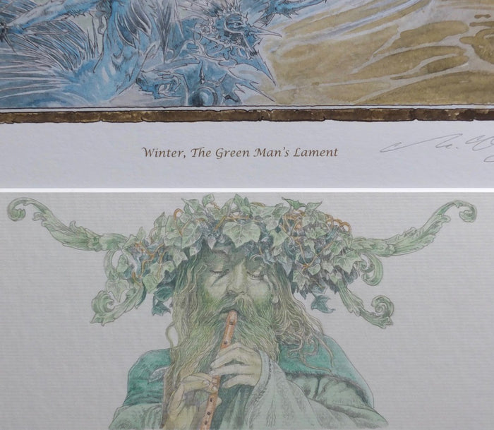 'Winter, The Green Man's Lament' - print with hand-drawn detailing on mount by Ed Org