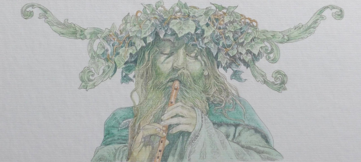 'Winter, The Green Man's Lament' - print with hand-drawn detailing on mount by Ed Org
