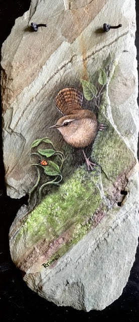 Wren - Painting on Slate by Rosemary Timney