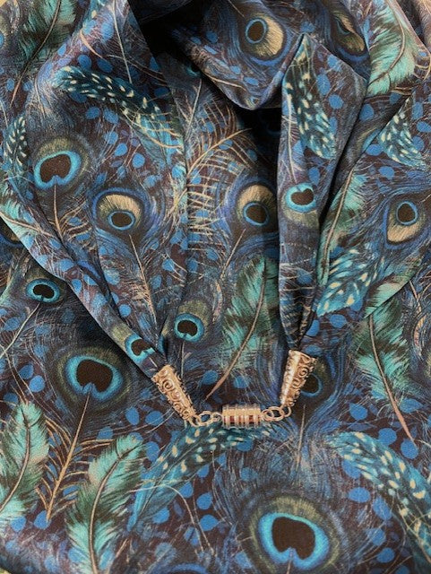 Blue Peacock Silk Scarf by Ladycrow