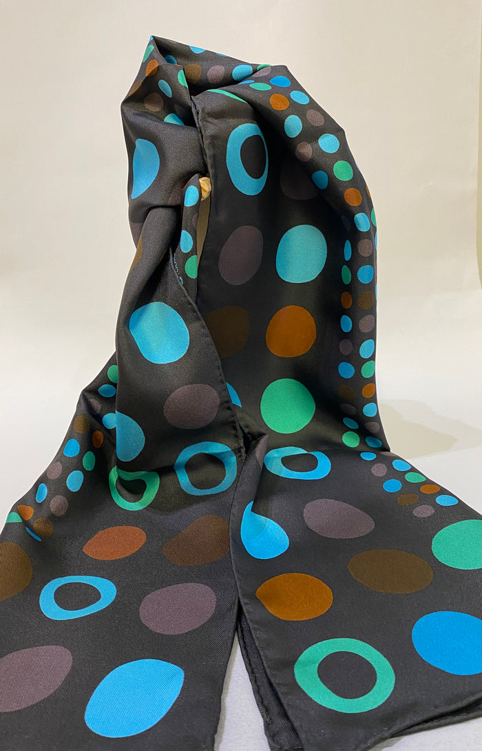 Long, luxurious 100% silk printed scarf by Faye Stevens.